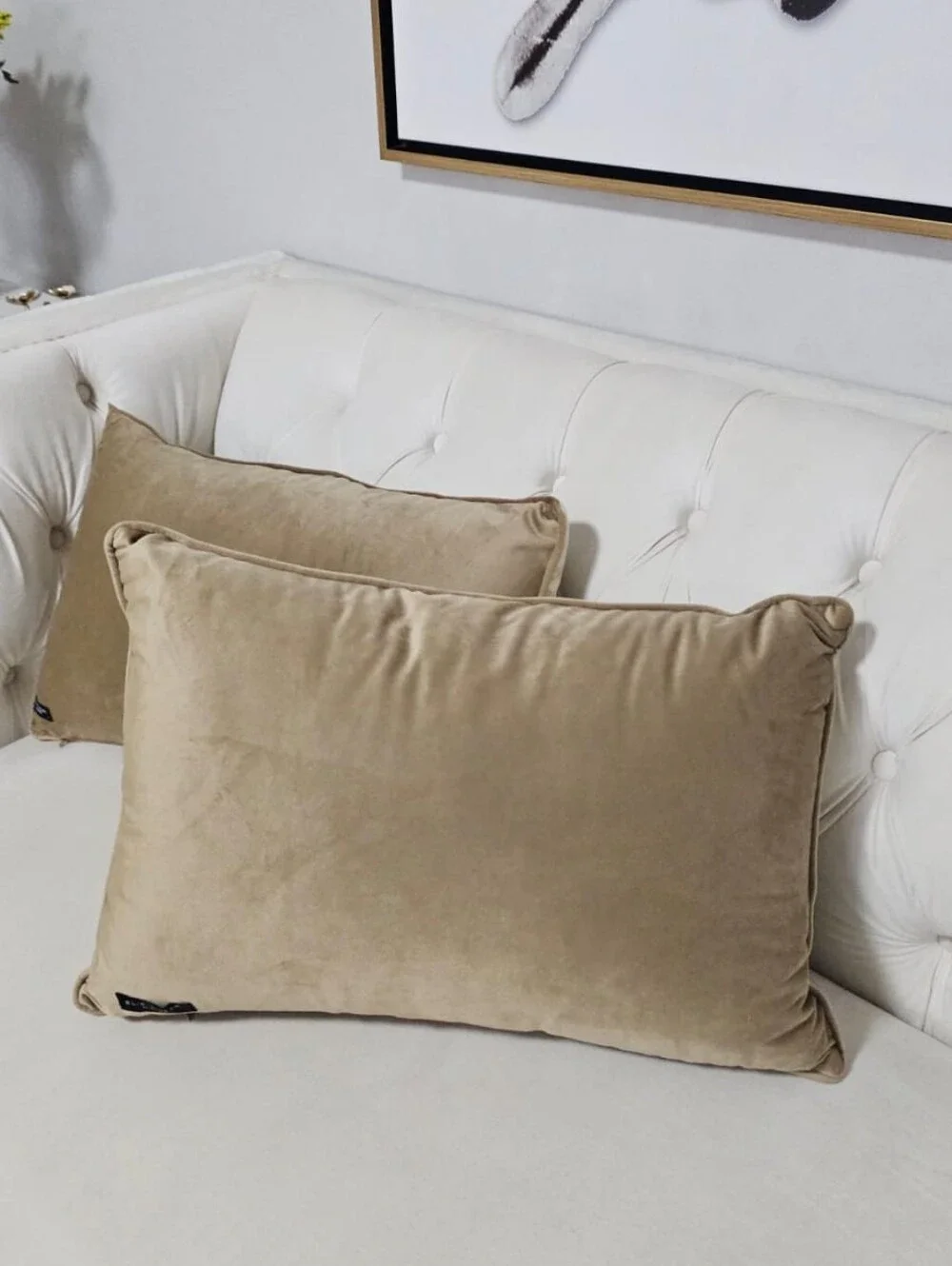 Elegant Cream Velvet Throw Pillow with Gold Sequin Bows